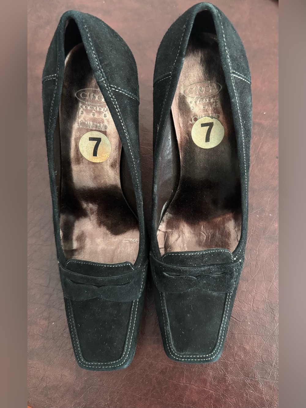 Circa Joan & David Women’s Black Suede Square Toe Slip-On Pump Heels 7
